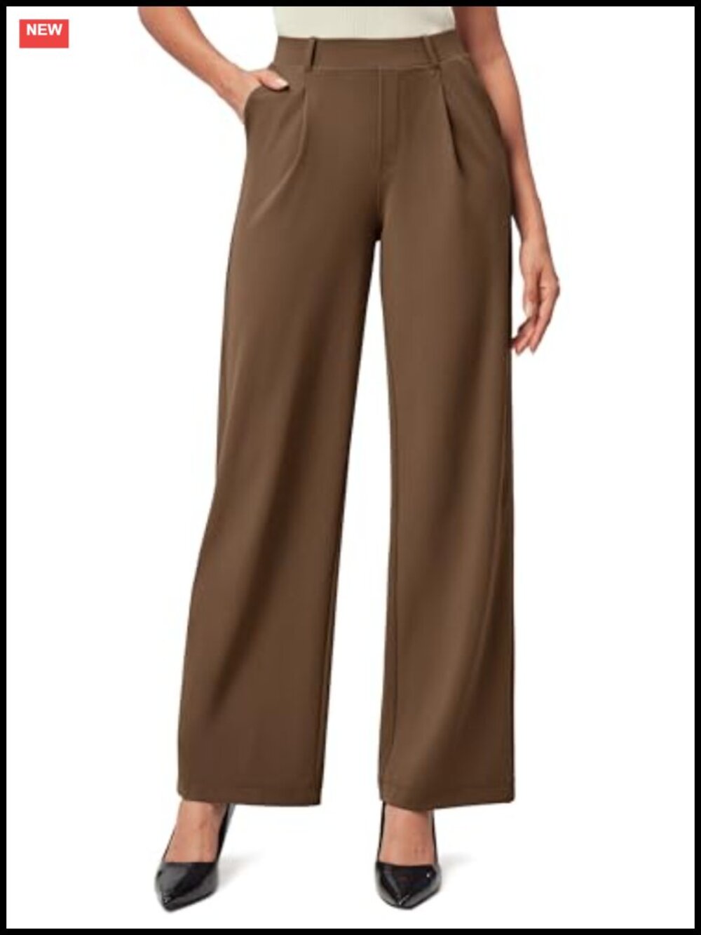 Women's Stretchy Wide Leg Work Pants, High Waisted Pull On Business Casual